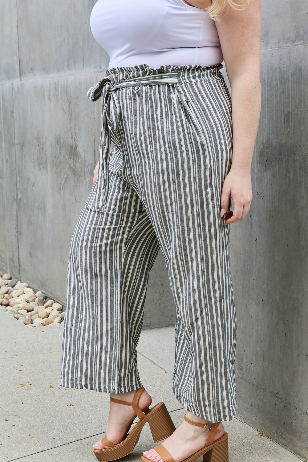 Waist Striped Culotte Pants