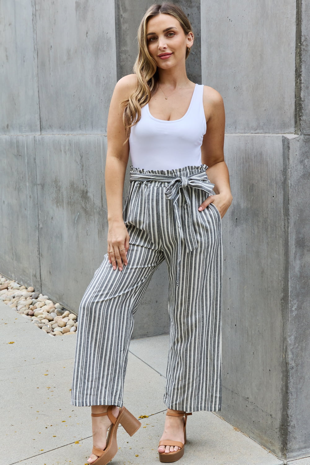 Waist Striped Culotte Pants