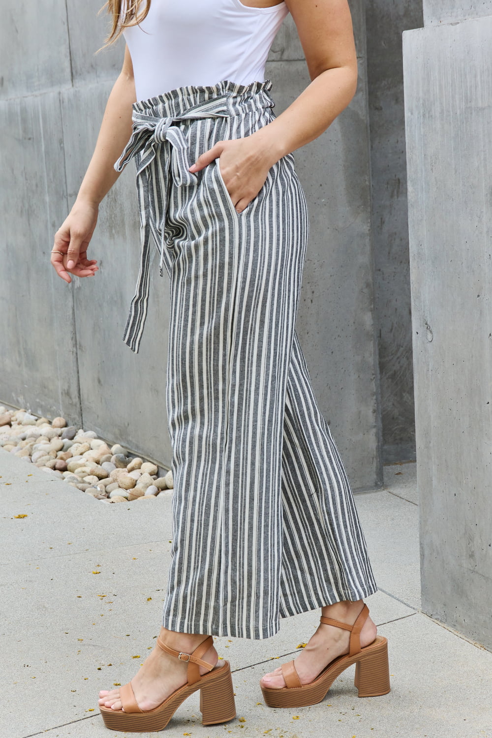 Waist Striped Culotte Pants