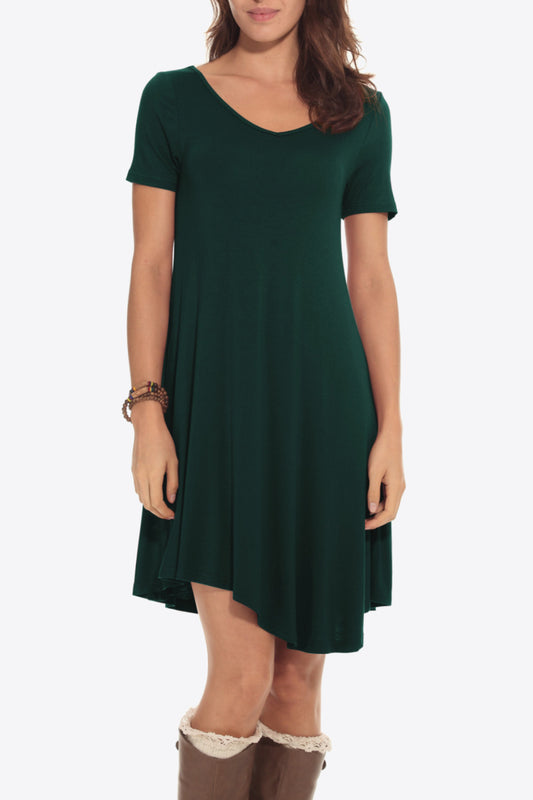 Short Sleeve V-Neck Knee-Length Dress