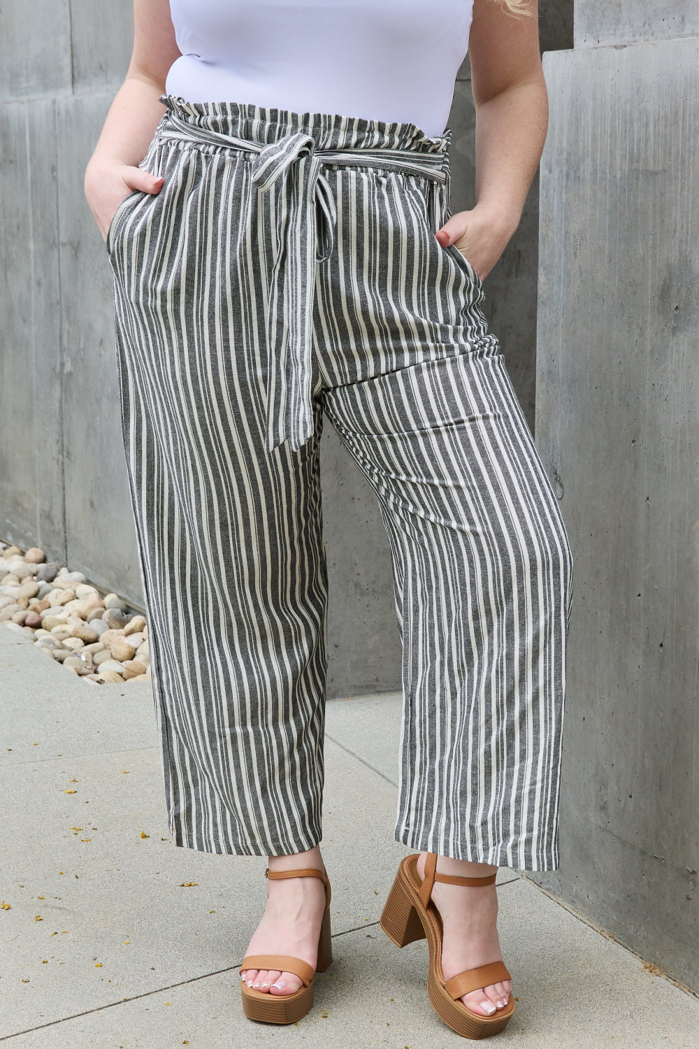 Waist Striped Culotte Pants