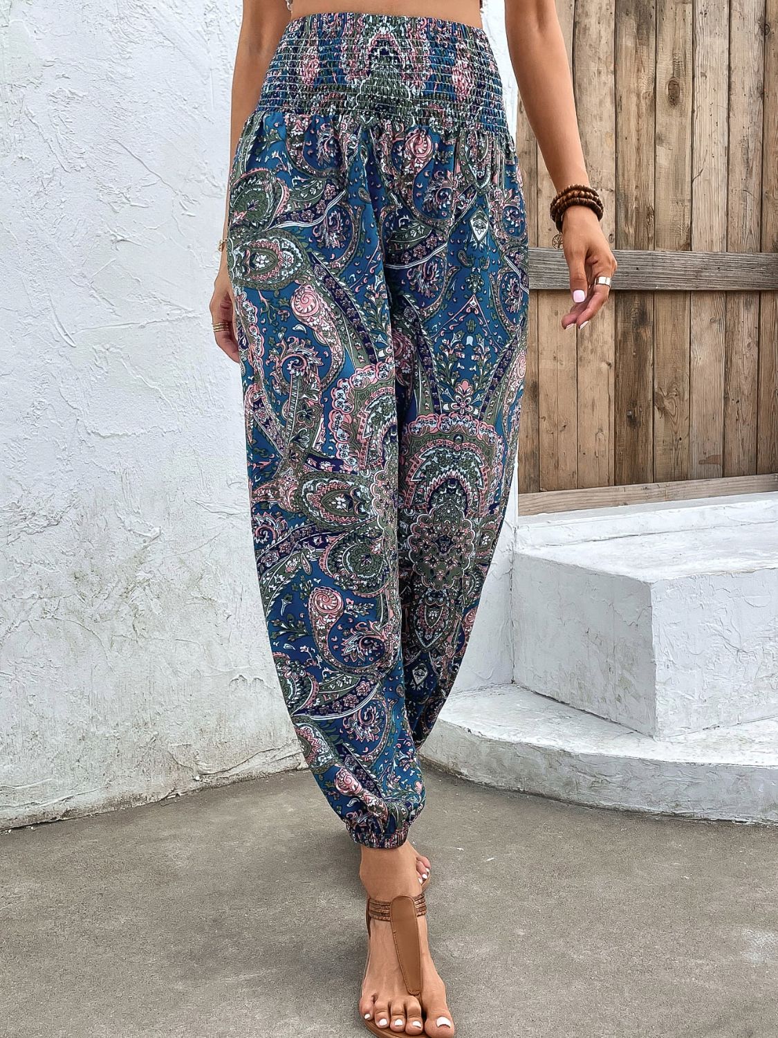 Printed Smocked Waist Pants