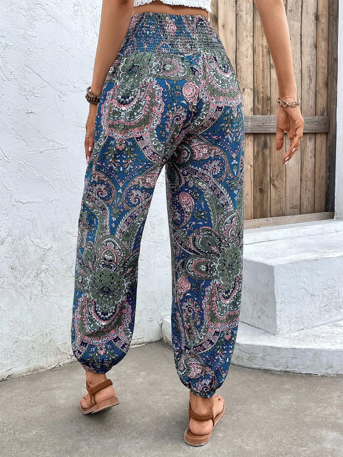 Printed Smocked Waist Pants