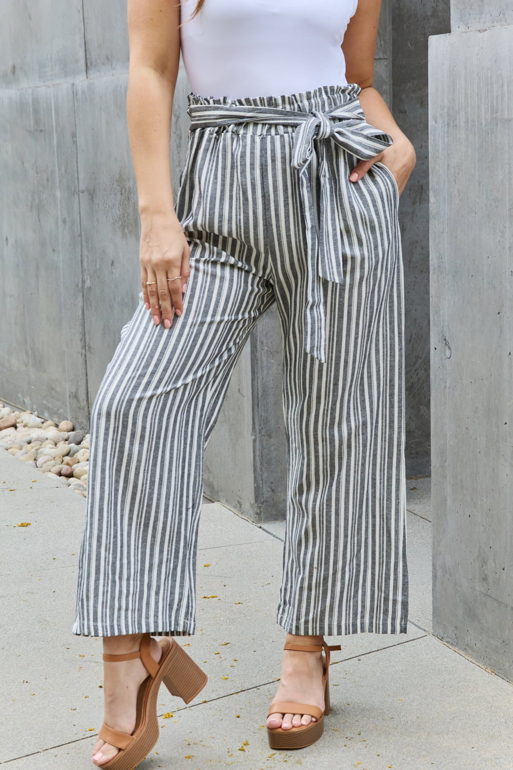 Waist Striped Culotte Pants