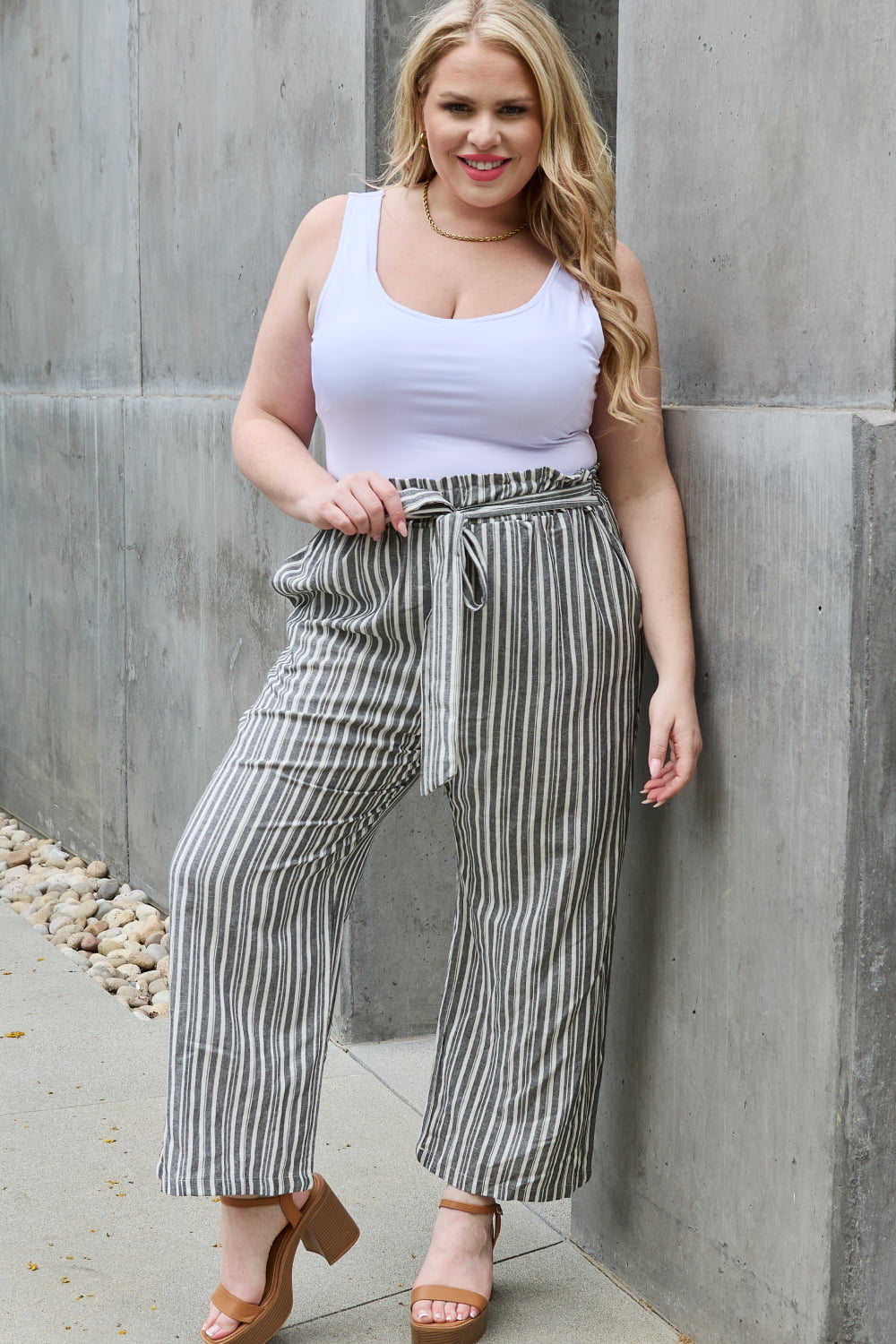 Waist Striped Culotte Pants